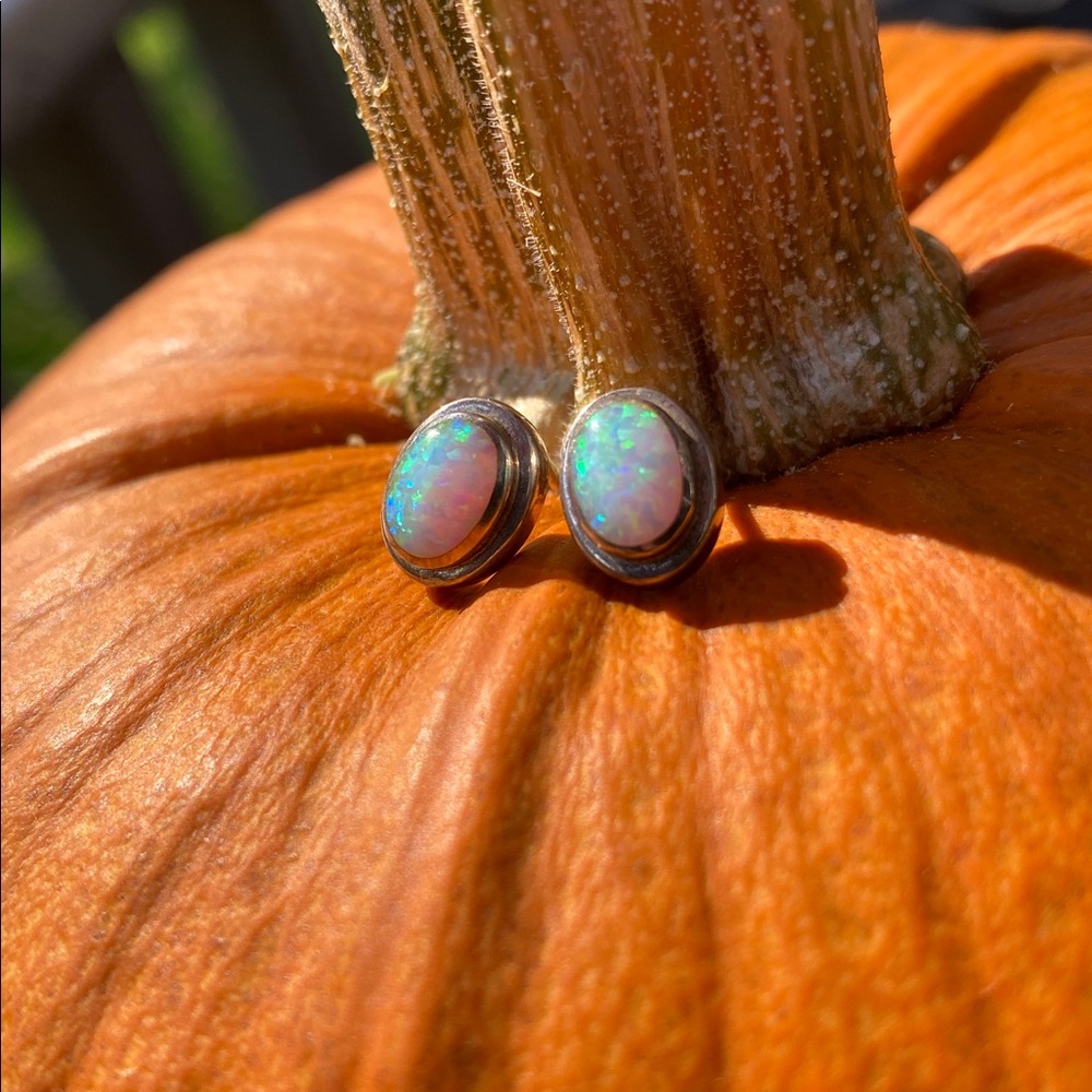 Sterling Silver Opal Earrings Posts (No Backs) Vintage